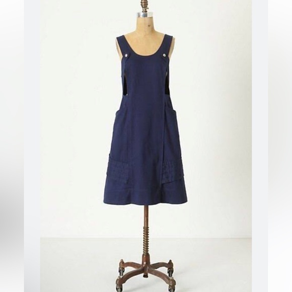 Anthropologie Meadow Rue Women’s Madison Jumper Dress Navy Linen Cotton Cut Out - Picture 3 of 13